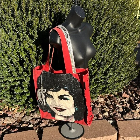 Loop NYC & ANDY WARHOL-Red Jackie O. Distressed Tote Canvas Bag-REPOSHING-used - Picture 4 of 17